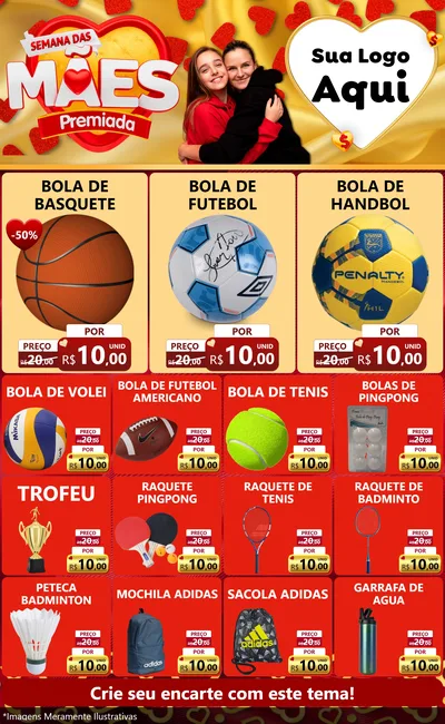 Modelo de Encarte para Encarte Grande com o tema Semana das Mães Premiada para Artigos Esportivos