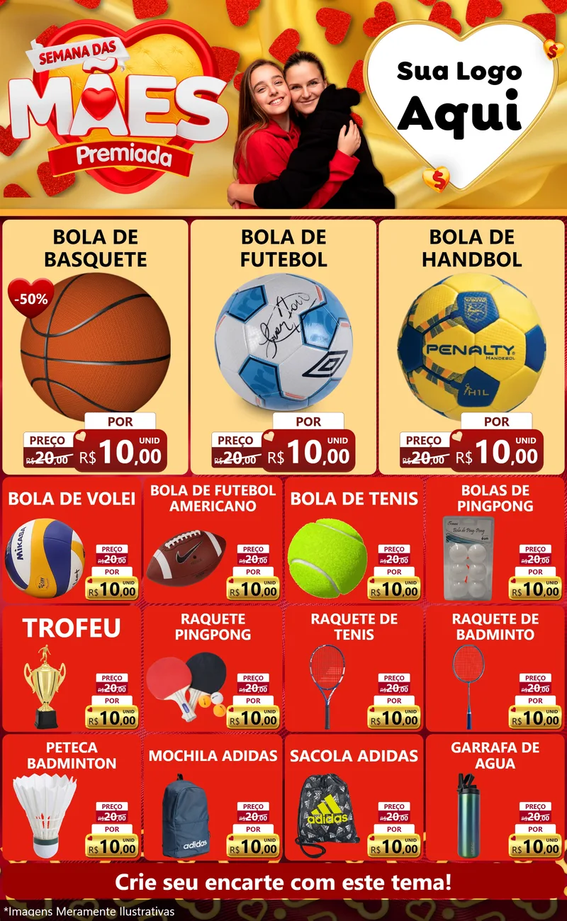 Modelo de Encarte para Encarte Grande com o tema Semana das Mães Premiada para Artigos Esportivos