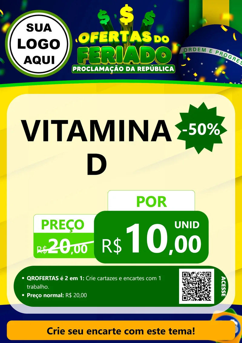 Modelo de Cartaz para Cartaz A4 Vertical com o tema Ofertas do Feriado - Proclamação da República para Farmácia