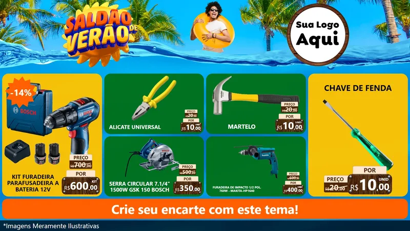 Modelo de TV para TV Horizontal com o tema Saldão de Verão para Maquinas e Ferramentas