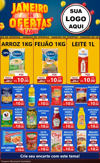 Modelo de Encarte para Encarte Grande com o tema Janeiro de Ofertas É Aqui! para Supermercado