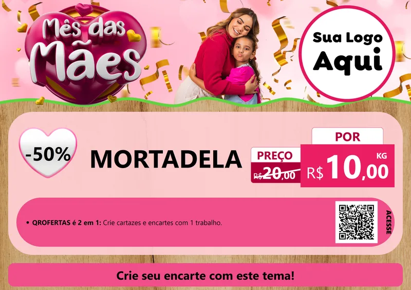 Modelo de Cartaz para Cartaz A4 Horizontal com o tema Mês das Mães para Frios e Laticínios