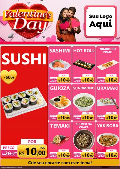 Modelo de Encarte para Encarte A4 Vertical com o tema Valentine's Day para Comida japonesa