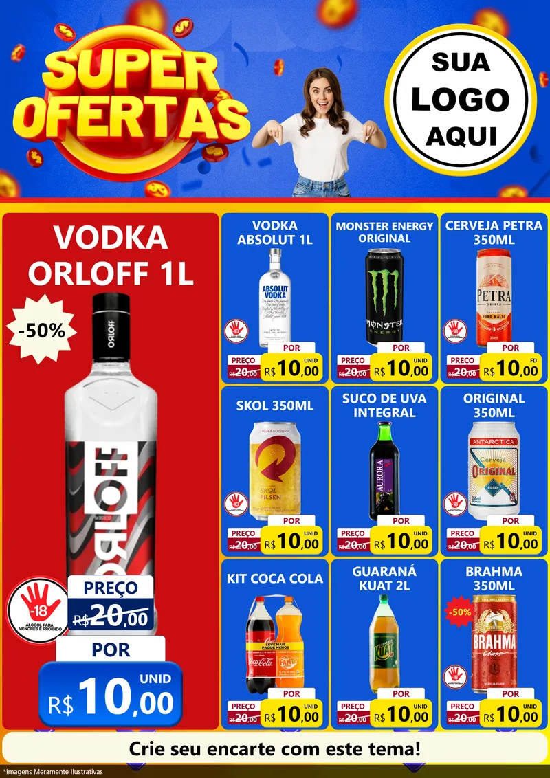 Modelo de Encarte para Encarte A4 Vertical com o tema Super Ofertas para Distribuidora de bebidas