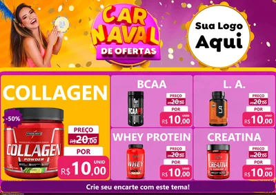 Modelo de Encarte para Encarte A4 Horizontal com o tema Carnaval de Ofertas para Suplementos alimentares