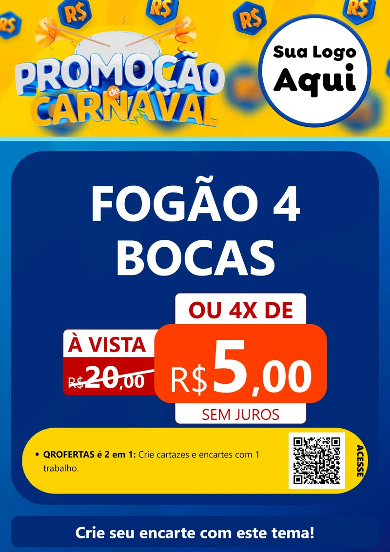 Modelo de Cartaz para Cartaz A4 Vertical com o tema Promoção de Carnaval para Móveis e Eletro