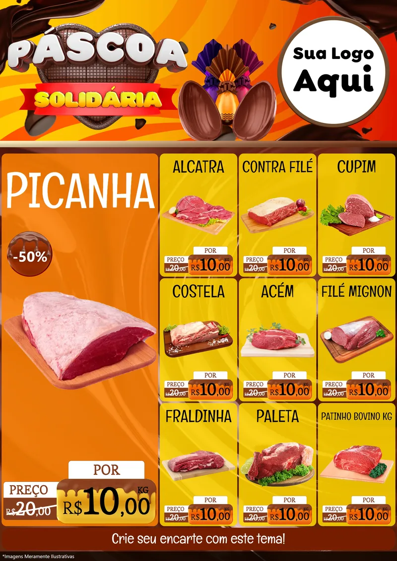 Modelo de Encarte para Encarte A4 Vertical com o tema Páscoa Solidária para Açougue