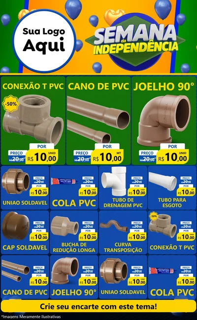 Modelo de Encarte para Encarte Grande com o tema Semana da Independência para Tubos e conexões