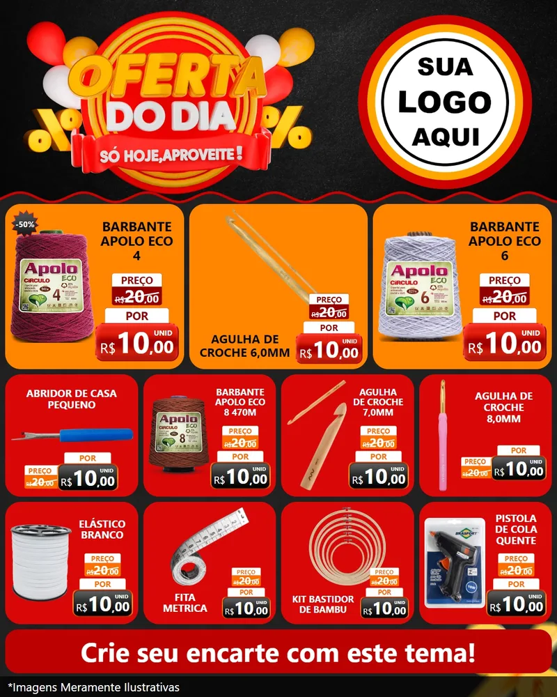 Modelo de Rede Social para Feed Instagram com o tema Oferta do Dia - Só hoje, Aproveite! para Armarinho e Aviamentos