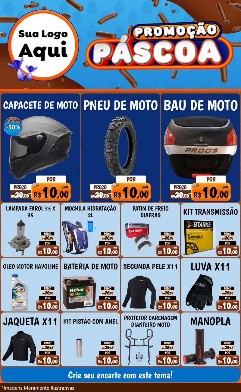 Modelo de Encarte para Encarte Grande com o tema Promoção Páscoa para Moto peças