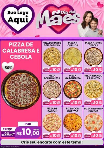 Modelo de Encarte para Encarte A4 Vertical com o tema Dia das Mães para Pizzaria