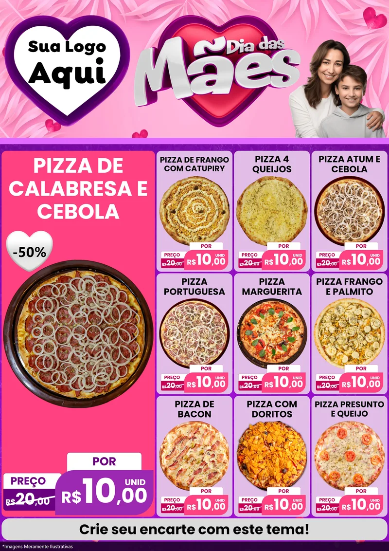 Modelo de Encarte para Encarte A4 Vertical com o tema Dia das Mães para Pizzaria