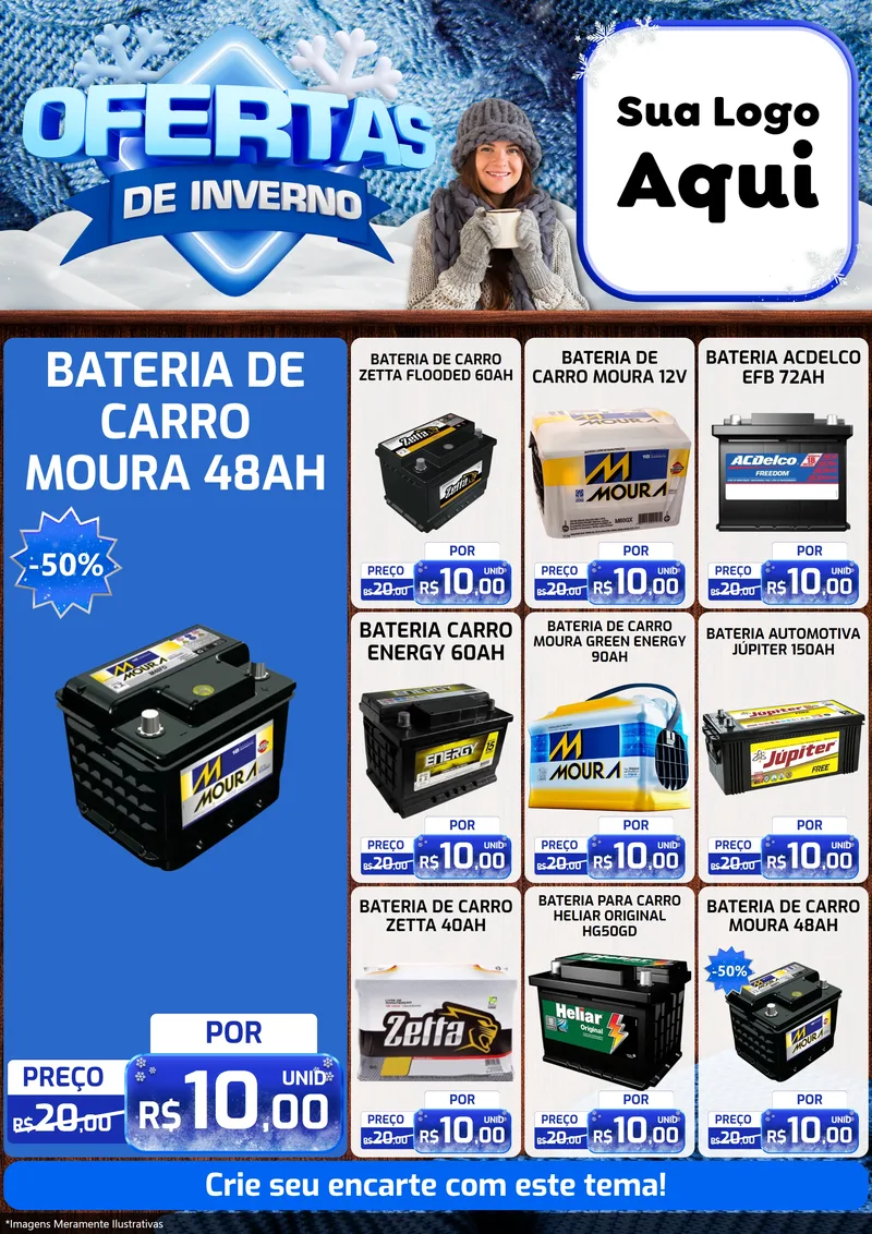 Modelo de Encarte para Encarte A4 Vertical com o tema Ofertas de Inverno para Baterias Elétricas