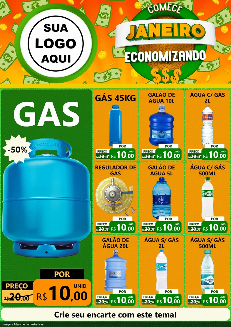Modelo de Encarte para Encarte A4 Vertical com o tema Comece Janeiro Economizando para Água e gás