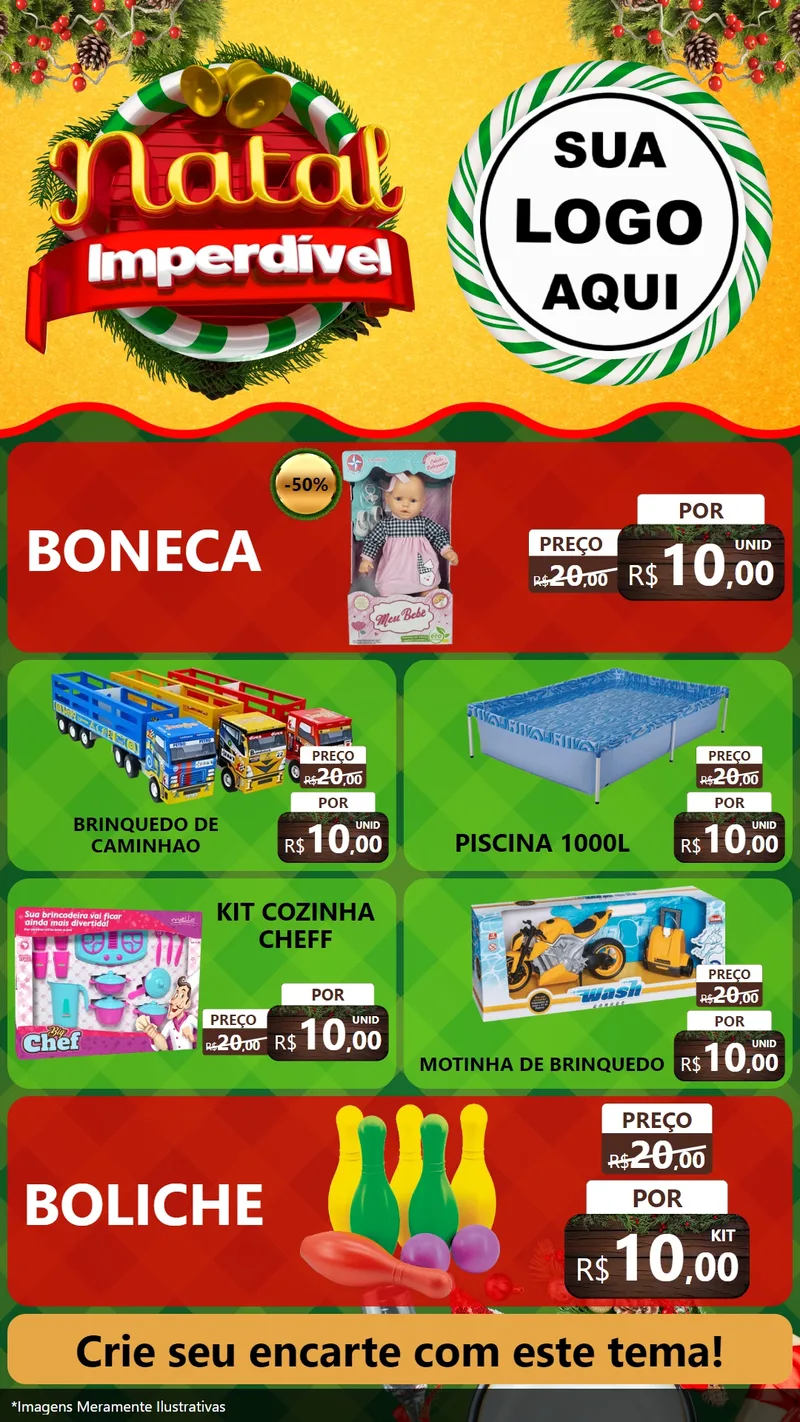 Modelo de TV para TV Vertical com o tema Natal Imperdível para Brinquedos