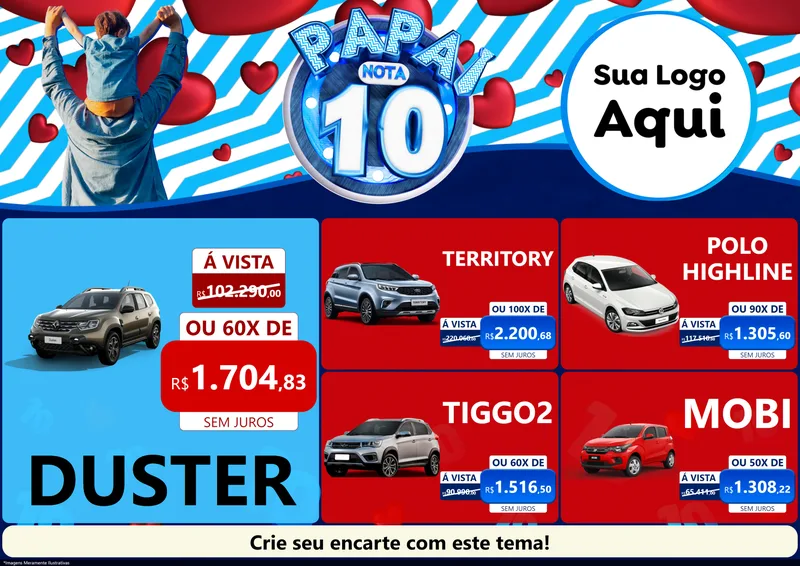 Modelo de Encarte para Encarte A4 Horizontal com o tema Papai Nota 10 para Concessionaria de Carros