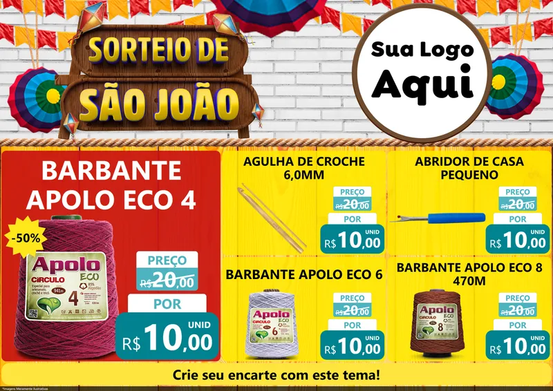 Modelo de Encarte para Encarte A4 Horizontal com o tema Sorteio de São João para Armarinho e Aviamentos