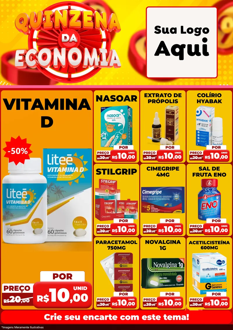 Modelo de Encarte para Encarte A4 Vertical com o tema Quinzena Da Economia para Farmácia