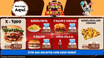 Modelo de TV para TV Horizontal com o tema O Coelho Ficou Maluco - Páscoa para Hamburgueria