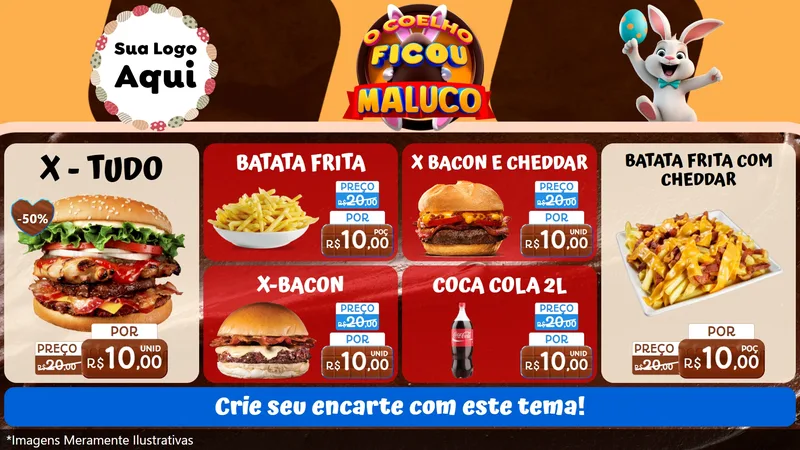 Modelo de TV para TV Horizontal com o tema O Coelho Ficou Maluco - Páscoa para Hamburgueria