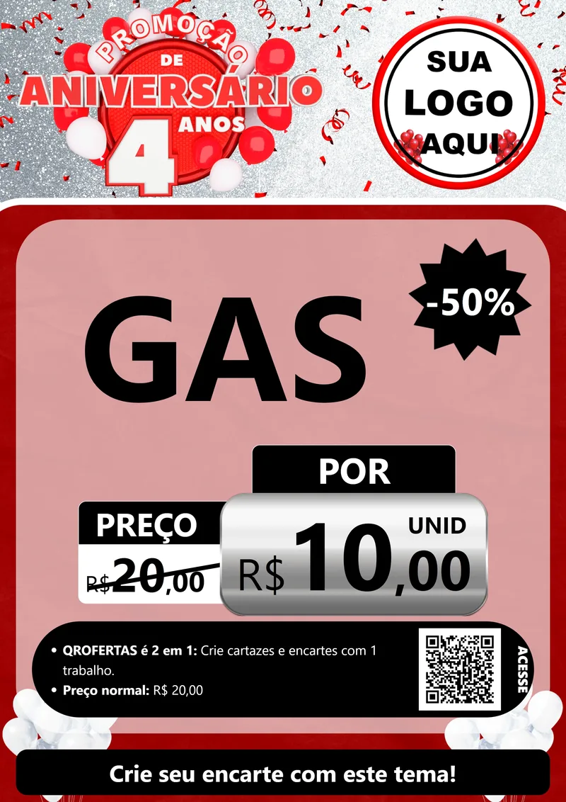 Modelo de Cartaz para Cartaz A4 Vertical com o tema Promoção de Aniversário - 4 Anos para Água e gás