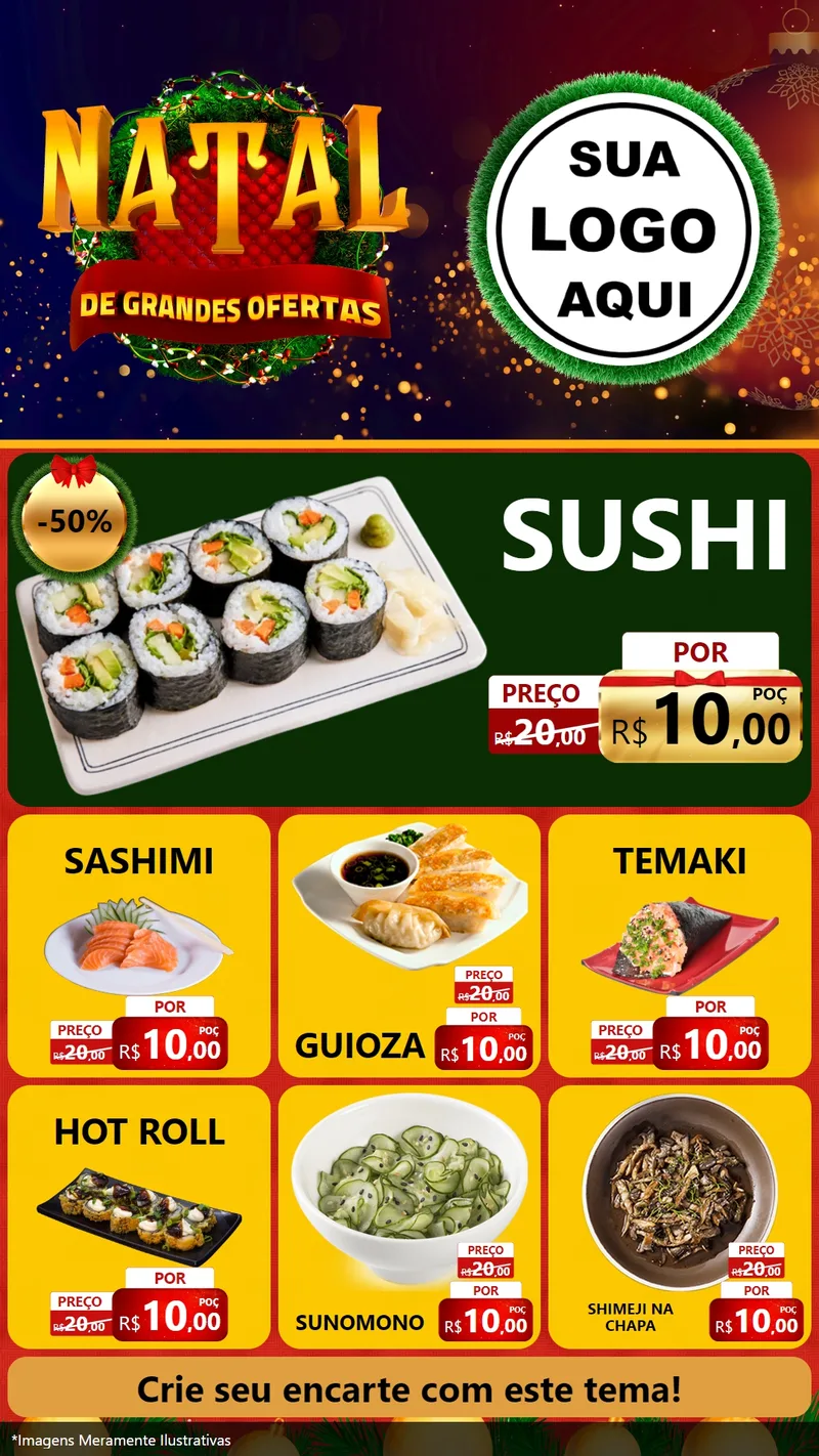 Modelo de Rede Social para Stories com o tema Natal de Grandes Ofertas para Comida japonesa