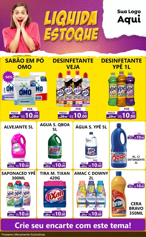 Modelo de Encarte para Encarte Grande com o tema Liquida estoque para Produtos de Limpeza