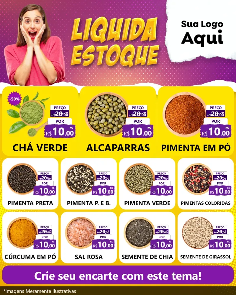 Modelo de Rede Social para Feed Instagram com o tema Liquida estoque para Produtos Naturais