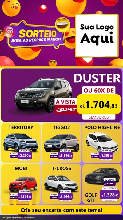 Modelo de Rede Social para Stories com o tema Sorteio para Concessionaria de Carros