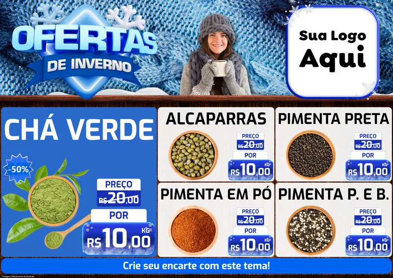 Modelo de Encarte para Encarte A4 Horizontal com o tema Ofertas de Inverno para Produtos Naturais
