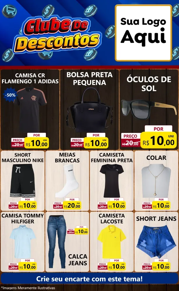 Modelo de Encarte para Encarte Grande com o tema Clube de Descontos para Roupas e acessórios