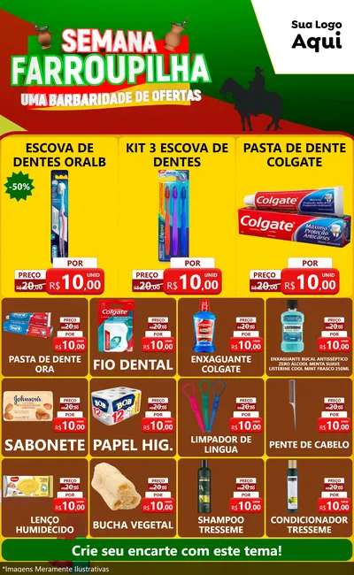 Modelo de Encarte para Encarte Grande com o tema Semana Farroupilha - Uma Barbaridade de Ofertas para Higiene Pessoal