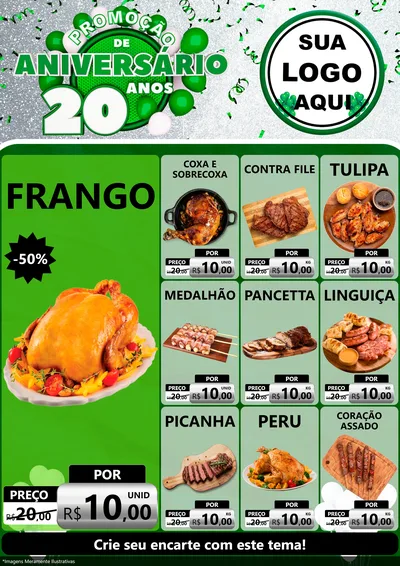 Modelo de Encarte para Encarte A4 Vertical com o tema Promoção de Aniversário - 20 Anos para Assados