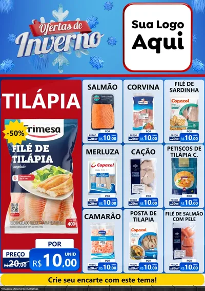 Modelo de Encarte para Encarte A4 Vertical com o tema Ofertas de Inverno para Peixaria