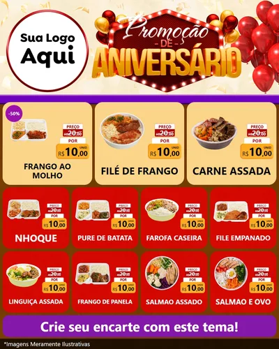 Modelo de Rede Social para Feed Instagram com o tema Promoção de Aniversário para Restaurante