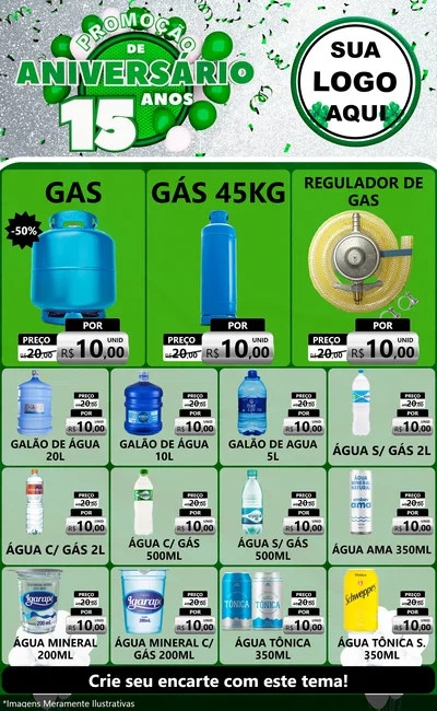 Modelo de Encarte para Encarte Grande com o tema Promoção de Aniversário - 15 Anos para Água e gás