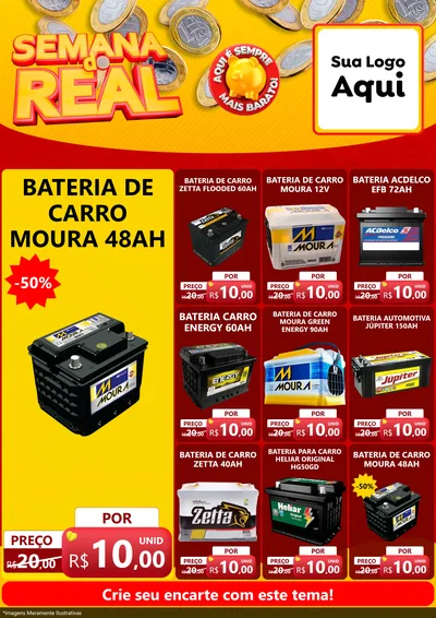 Modelo de Encarte para Encarte A4 Vertical com o tema Semana do Real para Baterias Elétricas