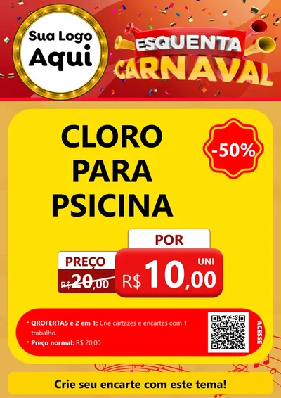 Modelo de Cartaz para Cartaz A4 Vertical com o tema Esquenta Carnaval para Produtos para Piscina