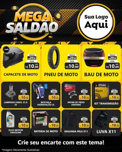 Modelo de Rede Social para Feed Instagram com o tema Mega Saldão para Moto peças