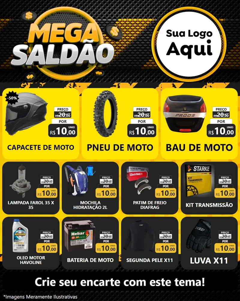 Modelo de Rede Social para Feed Instagram com o tema Mega Saldão para Moto peças