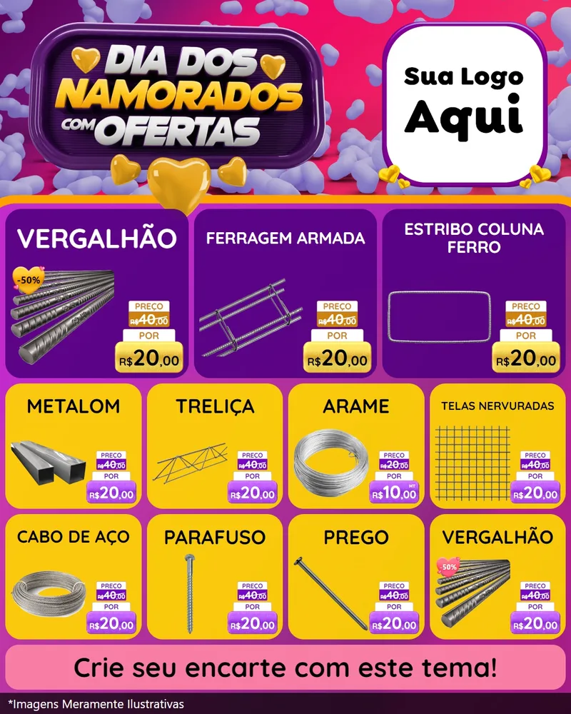 Modelo de Rede Social para Feed Instagram com o tema Dia Dos Namorados Com Ofertas para Ferragens