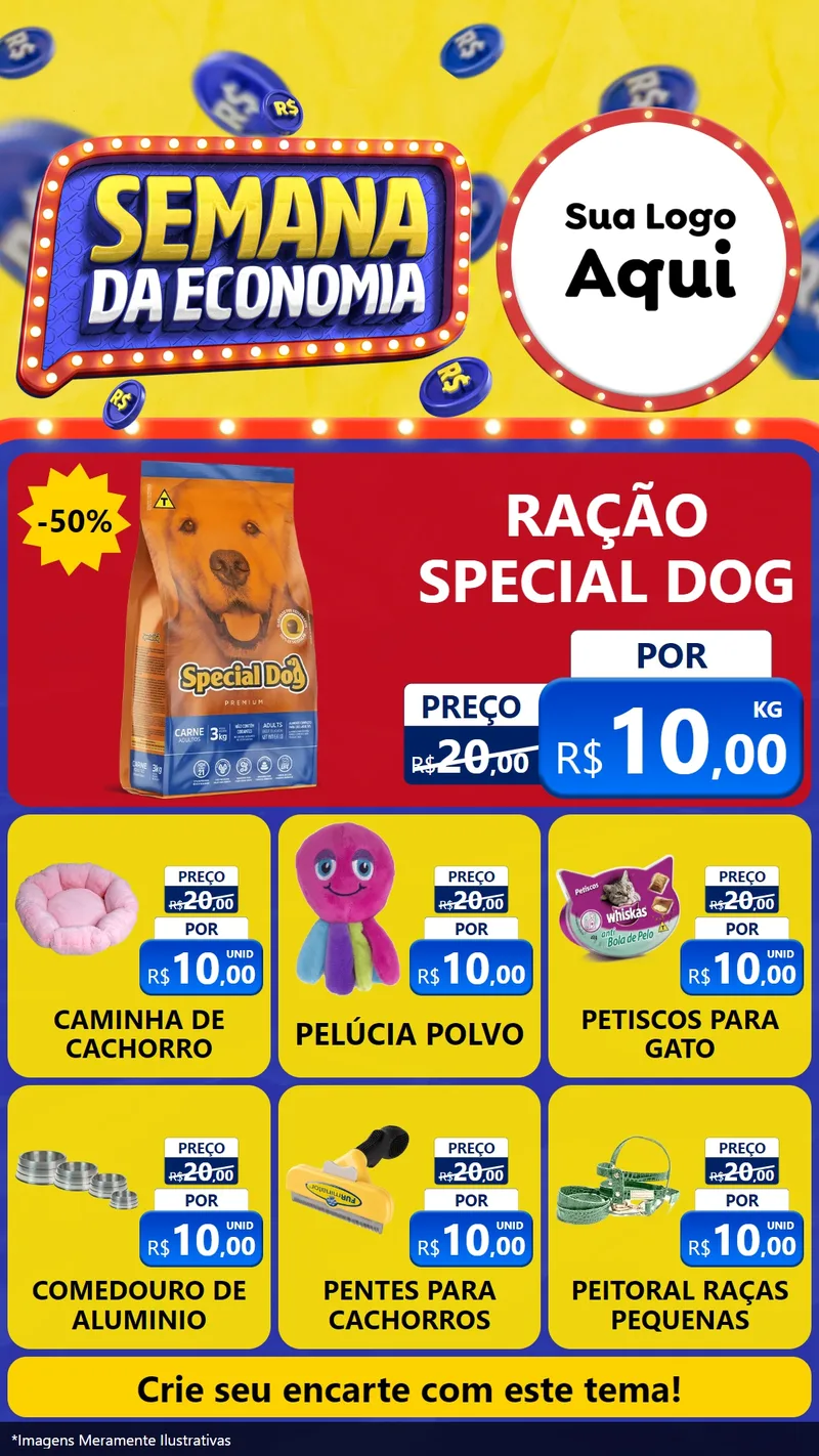 Modelo de Rede Social para Stories com o tema Semana da Economia para Pet Shop