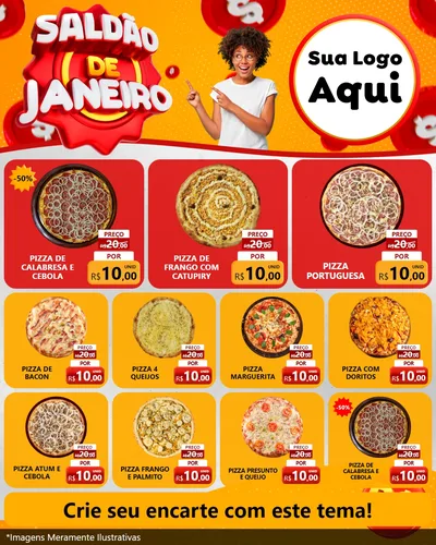 Modelo de Rede Social para Feed Instagram com o tema Saldão de Janeiro para Pizzaria