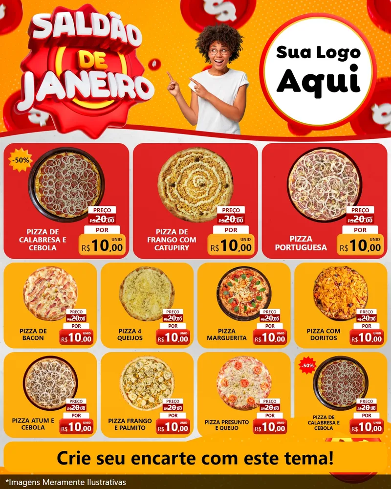 Modelo de Rede Social para Feed Instagram com o tema Saldão de Janeiro para Pizzaria