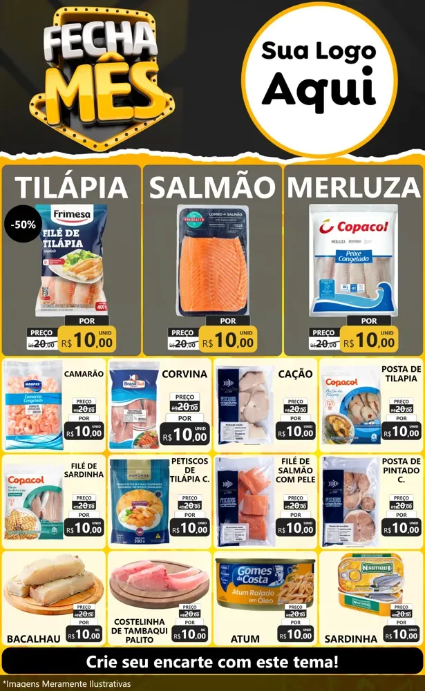 Modelo de Encarte para Encarte Grande com o tema Fecha Mês para Peixaria