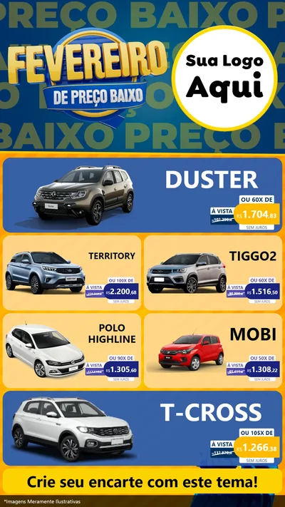 Modelo de TV para TV Vertical com o tema Fevereiro de Preço Baixo para Concessionaria de Carros
