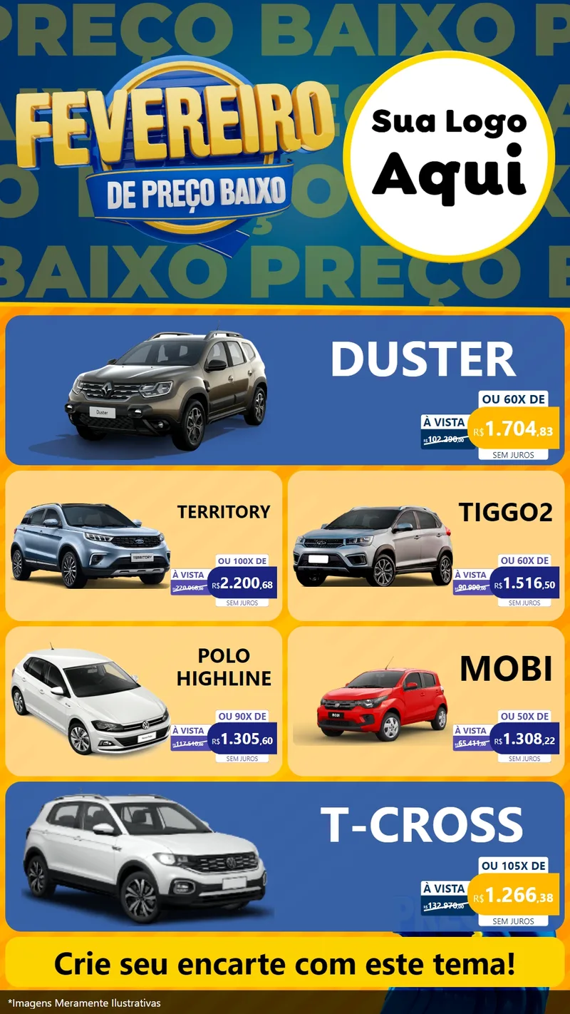 Modelo de TV para TV Vertical com o tema Fevereiro de Preço Baixo para Concessionaria de Carros