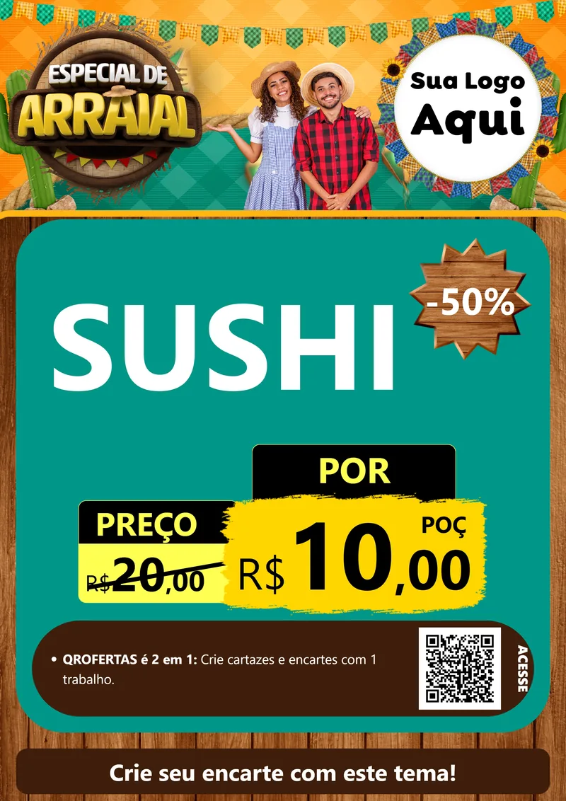 Modelo de Cartaz para Cartaz A4 Vertical com o tema Especial De Arraial para Comida japonesa