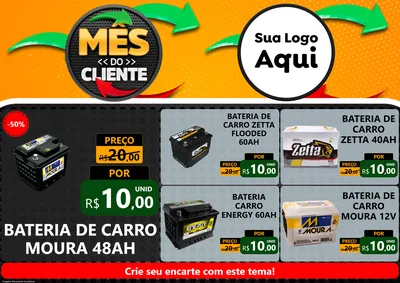 Modelo de Encarte para Encarte A4 Horizontal com o tema Mês do Cliente para Baterias Elétricas