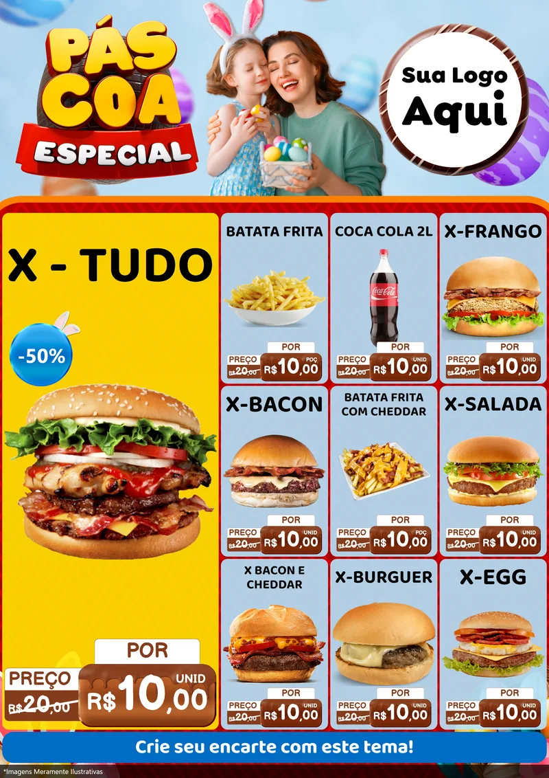 Modelo de Encarte para Encarte A4 Vertical com o tema Páscoa Especial para Hamburgueria